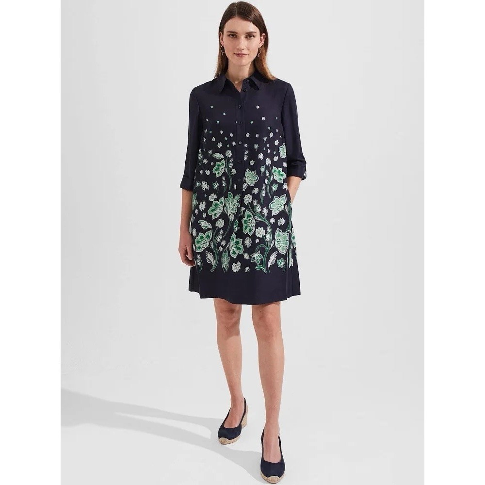 HOBBS LONDON Womens (8) MARCI Dress Quiet Luxury Navy Green Classic Floral NWOT
